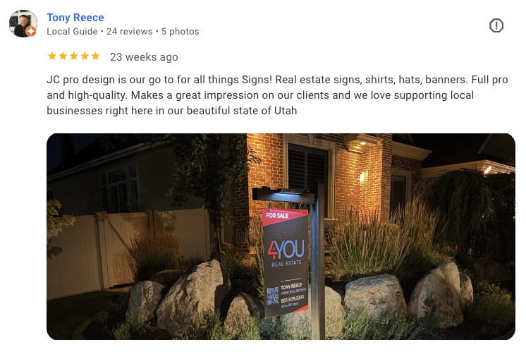 Custom Signs Review for JC Pro Design Salt Lake City Utah